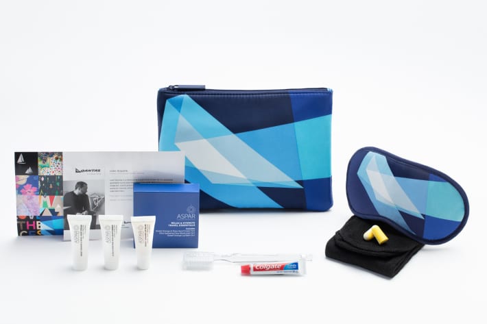 Qantas Business Class amenity kits - Liam Snootle no queen blues unwind