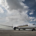 Water Cannon Salute SIA's Boeing 787-10